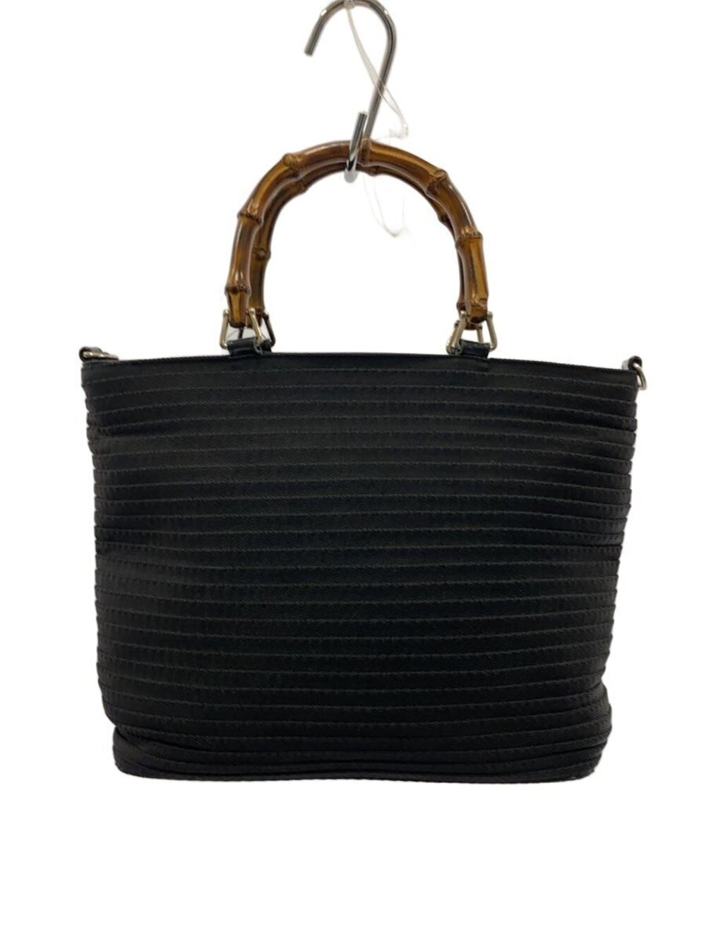 Gucci black ribbed bamboo handle tote bag bamboo horizontal